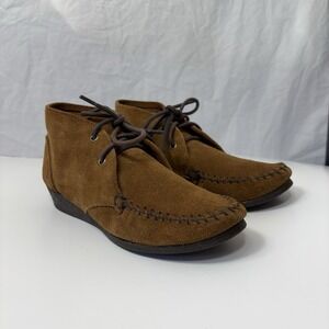 Minnetonka Women's Brown Suede Leather Wedge Ankle Boot Chukka 373 Size 7